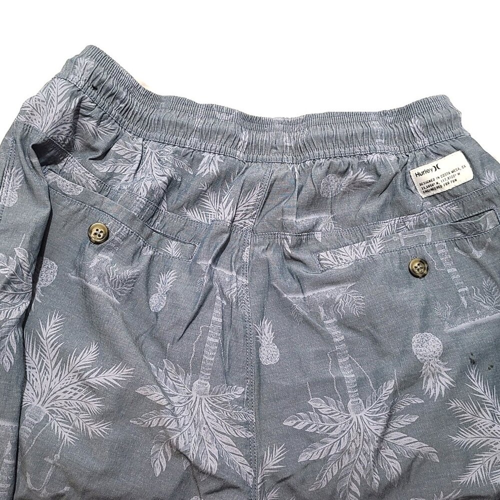 Hurley Medium Asylum Volley 17 Shorts Gray Pineapple Palm Tree Casual Wear - Picture 12 of 14